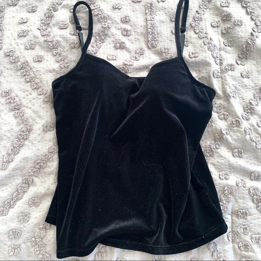 Vintage 90s Black Velvet Drape Neck Cami Tank Top